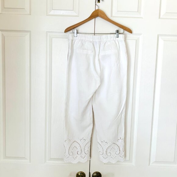 LINEN CHICO'S White Elaborate Eyelet Lace Bottom Pants - Picture 8 of 12